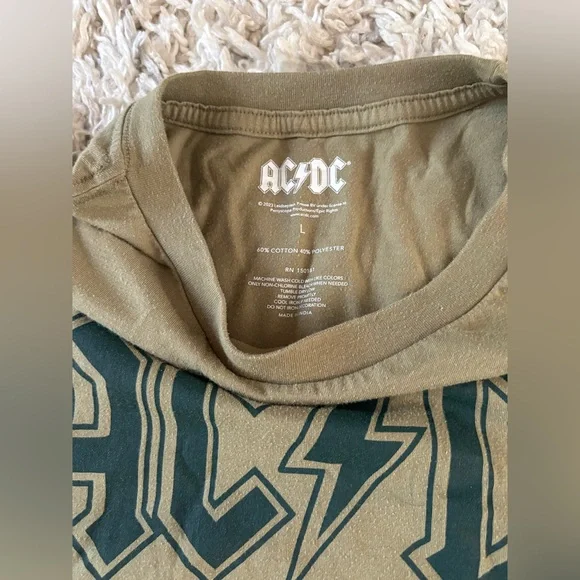 AC/DC Graphic T-Shirt in Olive Green Junior Womens Size Large - Picture 5 of 6